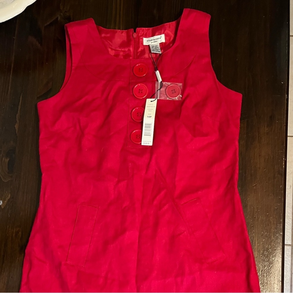 NWT Bold Red Sleeveless Dress with Button Accents